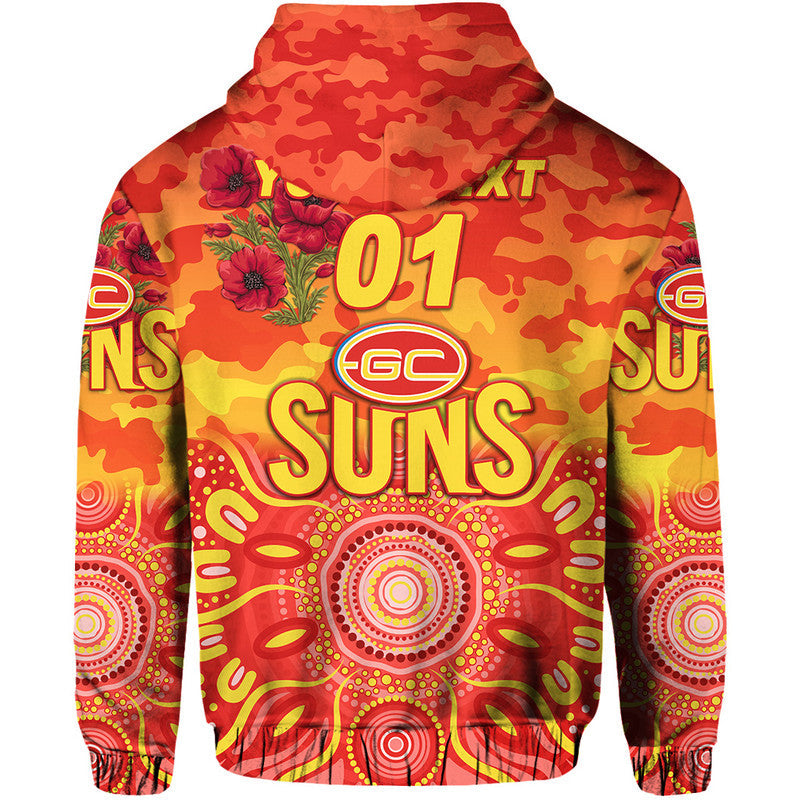 (Custom Personalised) Gold Coast Suns ANZAC Zip Up And Pullover Hoodie Indigenous Vibes LT8