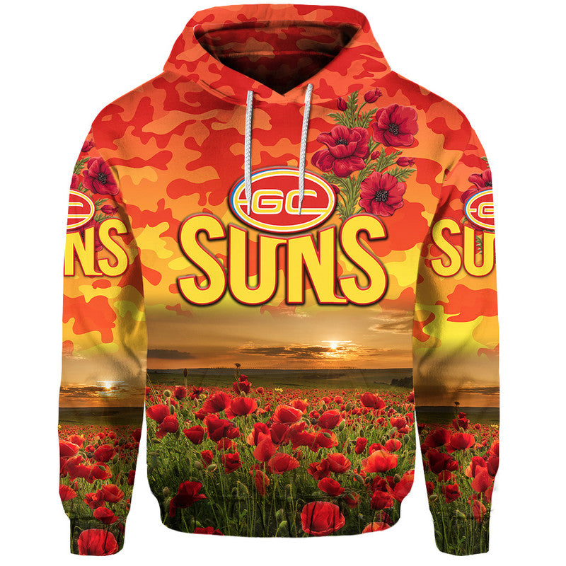 (Custom Personalised) Gold Coast Suns ANZAC Zip Up And Pullover Hoodie Poppy Vibes LT8