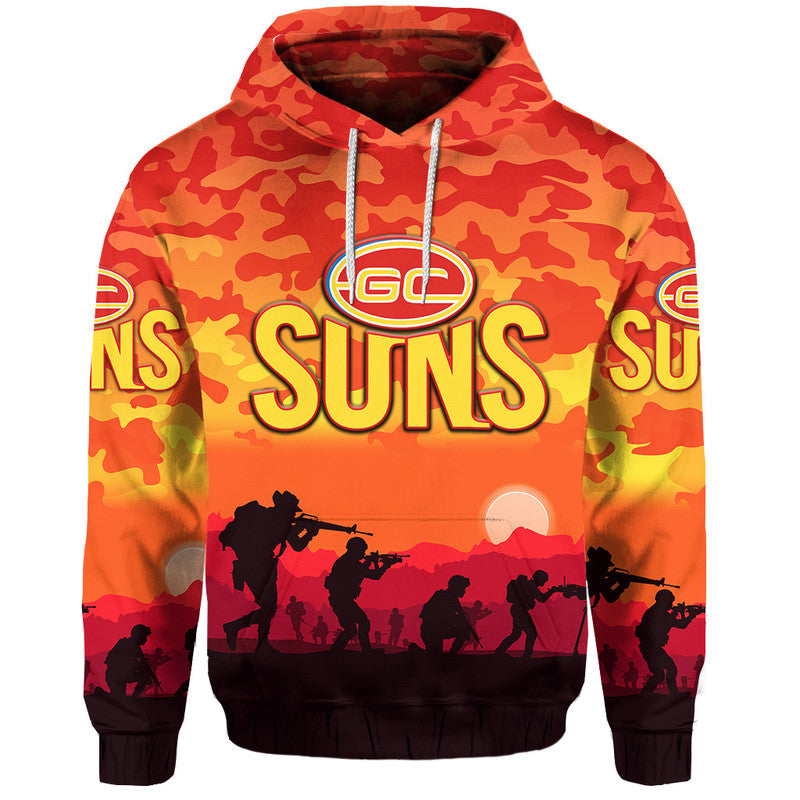 (Custom Personalised) Gold Coast Suns ANZAC Zip Up And Pullover Hoodie Simple Style LT8
