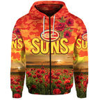 (Custom Personalised) Gold Coast Suns ANZAC Zip Up And Pullover Hoodie Poppy Vibes LT8