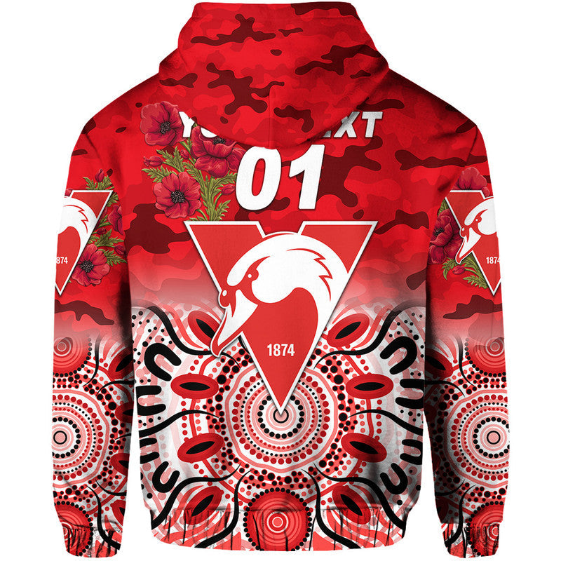 (Custom Personalised) Sydney Swans ANZAC Zip Up And Pullover Hoodie Indigenous Vibes LT8