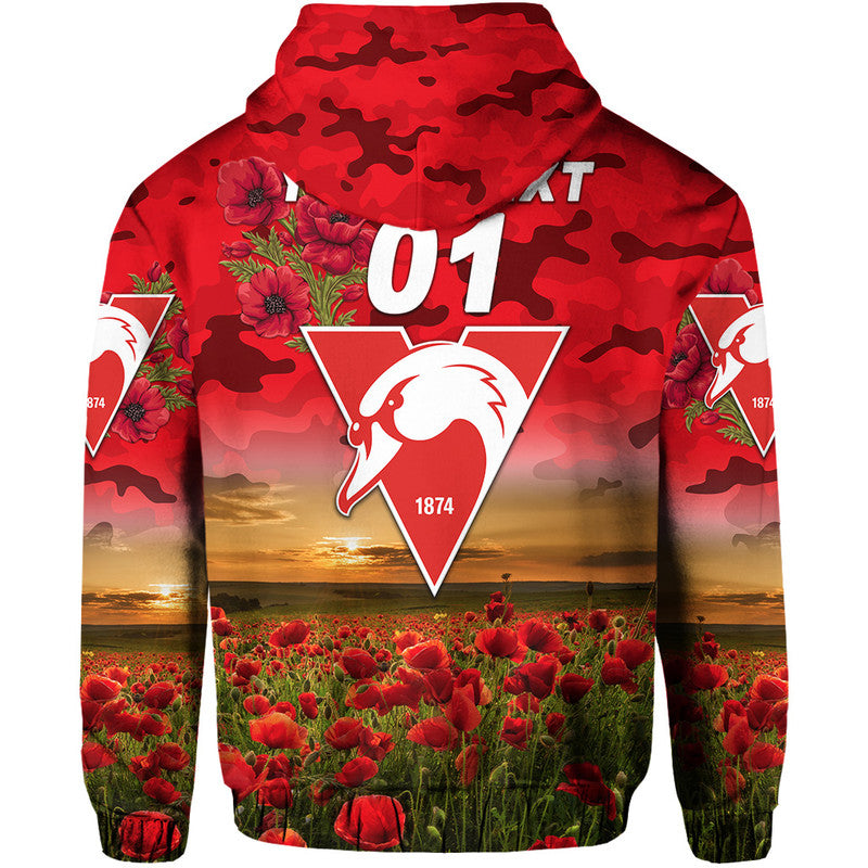 (Custom Personalised) Sydney Swans ANZAC Zip Up And Pullover Hoodie Poppy Vibes LT8