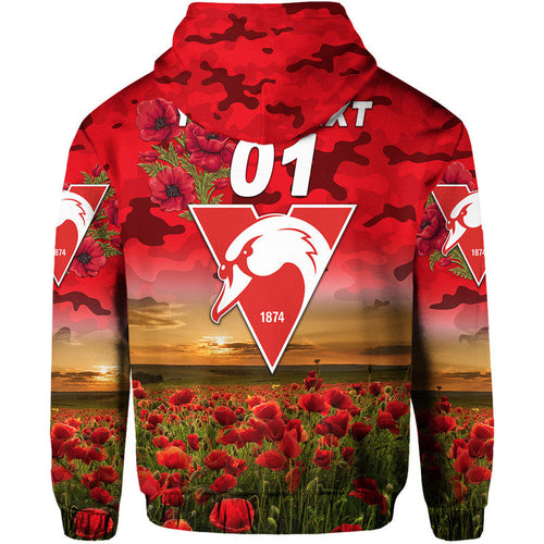 (Custom Personalised) Sydney Swans ANZAC Zip Up And Pullover Hoodie Poppy Vibes LT8