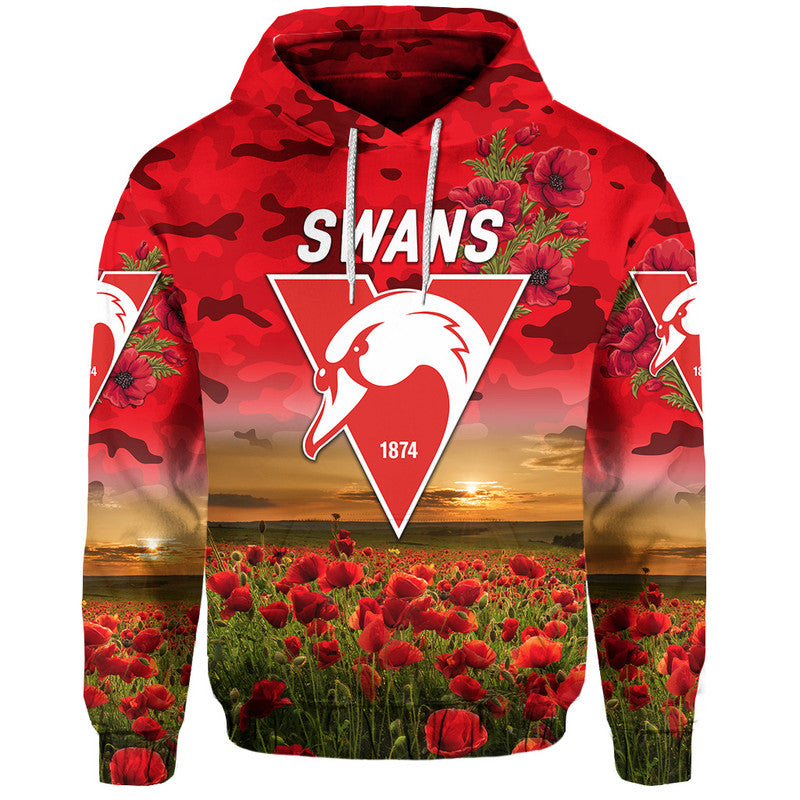 (Custom Personalised) Sydney Swans ANZAC Zip Up And Pullover Hoodie Poppy Vibes LT8