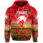 (Custom Personalised) Sydney Swans ANZAC Zip Up And Pullover Hoodie Poppy Vibes LT8