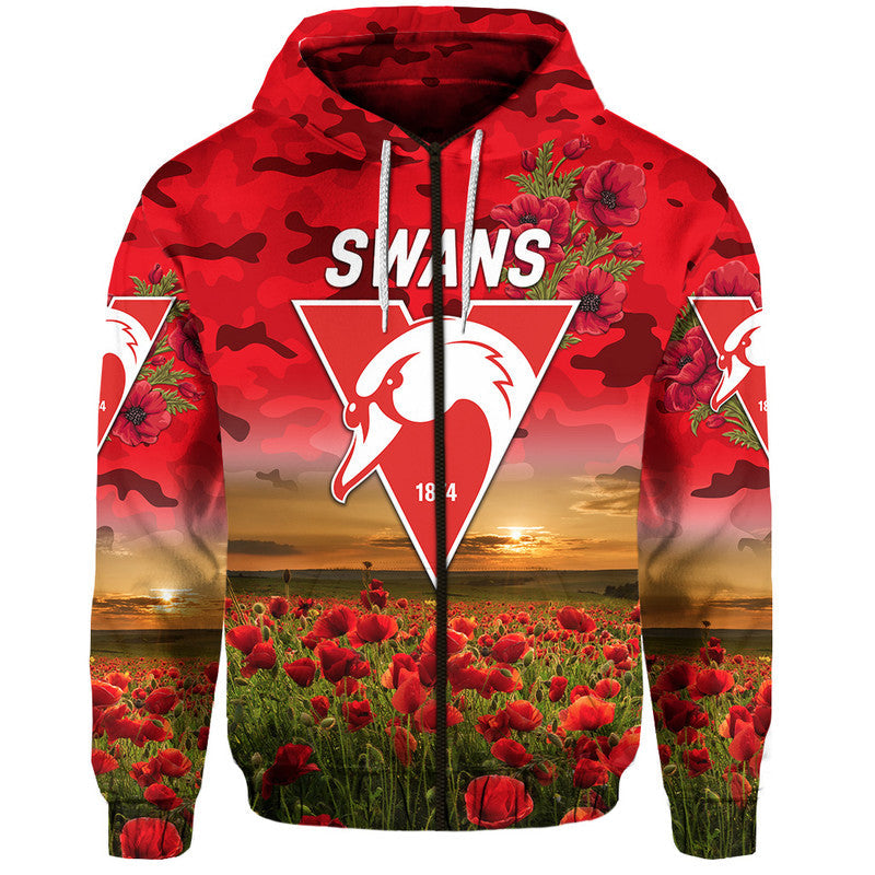 (Custom Personalised) Sydney Swans ANZAC Zip Up And Pullover Hoodie Poppy Vibes LT8
