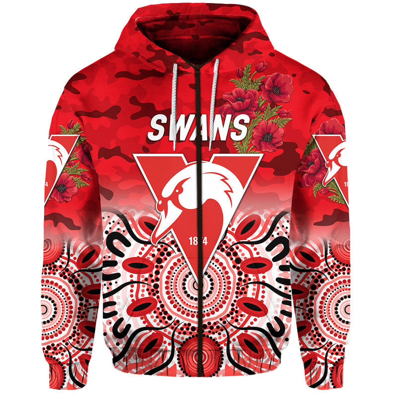 (Custom Personalised) Sydney Swans ANZAC Zip Up And Pullover Hoodie Indigenous Vibes LT8