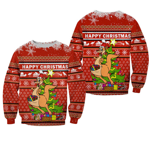 Australia Christmas Kangaroo Aboriginal Pattern Sweatshirt - LT2