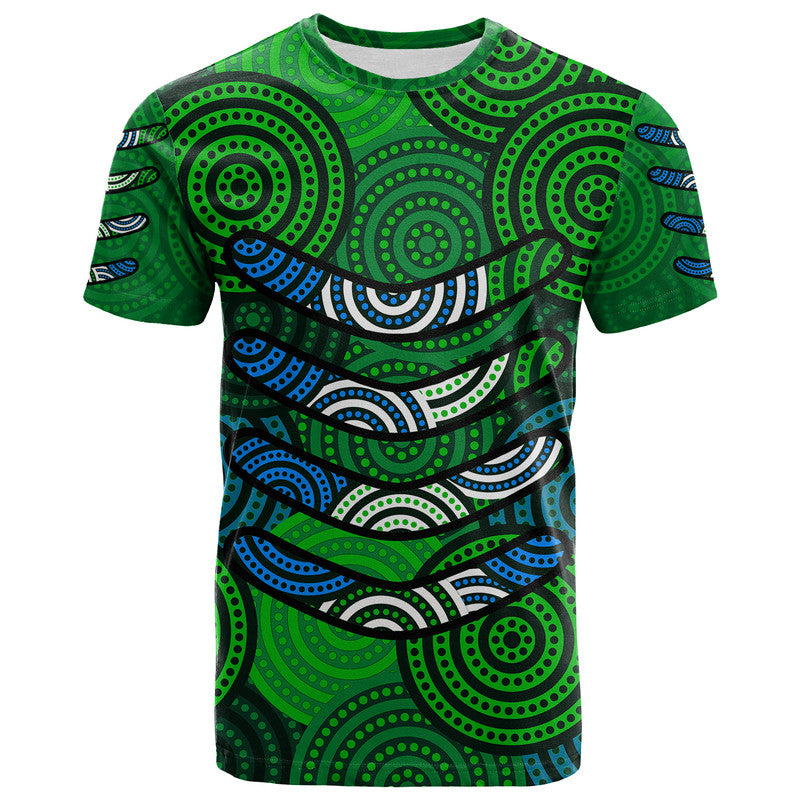 custom-personalised-boomerang-aboriginal-dot-patterns-t-shirt-green-style