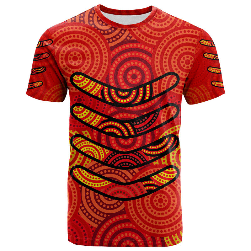 custom-personalised-boomerang-aboriginal-dot-patterns-t-shirt-red-style