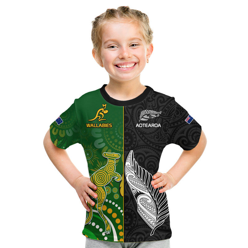 aotearoa-rugby-all-black-combine-australia-wallabies-kid-t-shirt-aboriginal-kangaroo-and-maori-fern