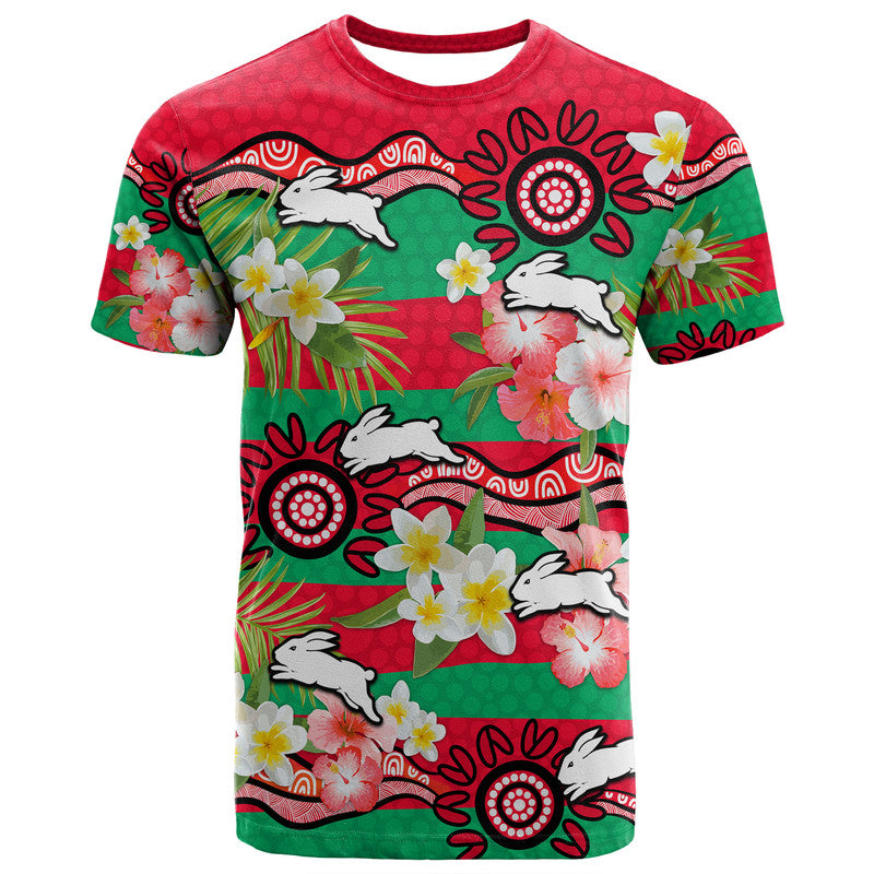 custom-personalised-rabbitohs-rugby-t-shirt-tropical-flowers-and-palm-hawaiian-style