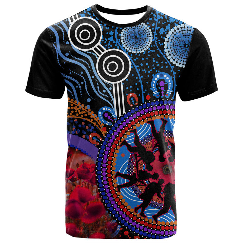custom-personalised-australia-anzac-day-t-shirt-aboriginal-military-and-poppy-flowers-style