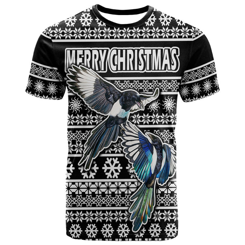 custom-personalised-australian-magpies-christmas-vibe-with-aboriginal-dot-painting-style-t-shirt