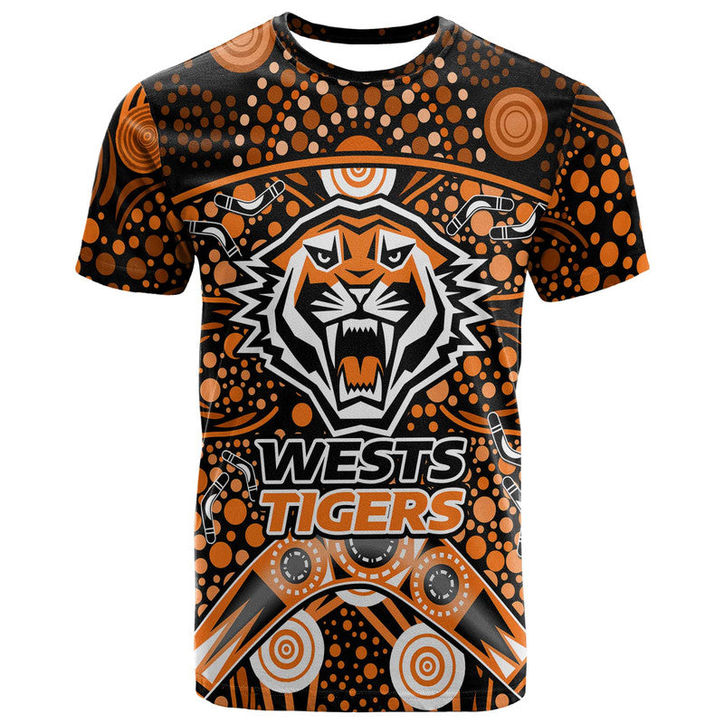 custom-personalised-wests-tigers-rugby-t-shirt-boomerang-indigenous-dots
