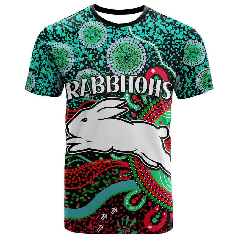 custom-personalised-rabbitohs-rugby-t-shirt-aboriginal-dots