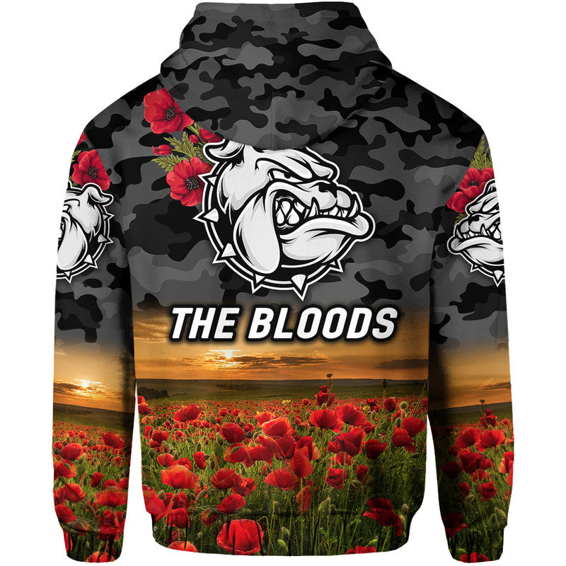 West Football Club Alice Springs ANZAC Zip Up And Pullover Hoodie The Bloods Poppy Vibes - Black LT8
