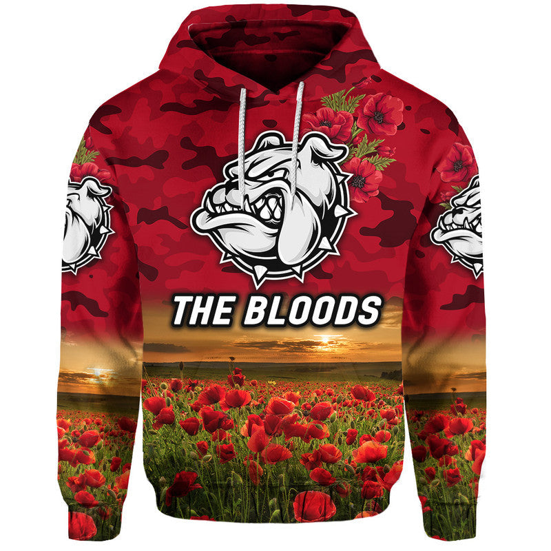 West Football Club Alice Springs ANZAC Zip Up And Pullover Hoodie The Bloods Poppy Vibes - Red LT8