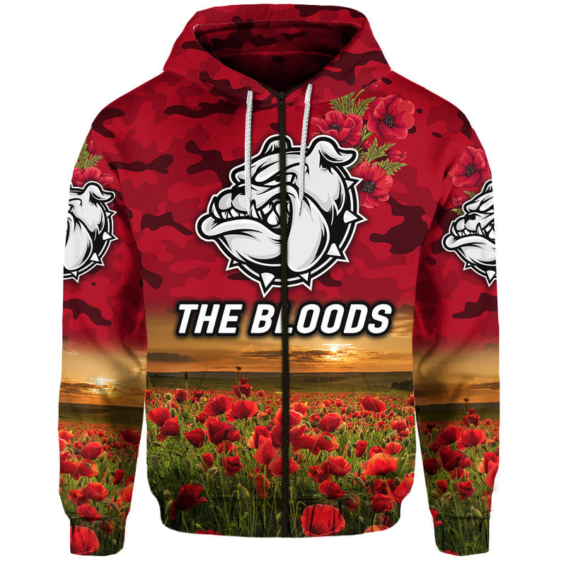 West Football Club Alice Springs ANZAC Zip Up And Pullover Hoodie The Bloods Poppy Vibes - Red LT8