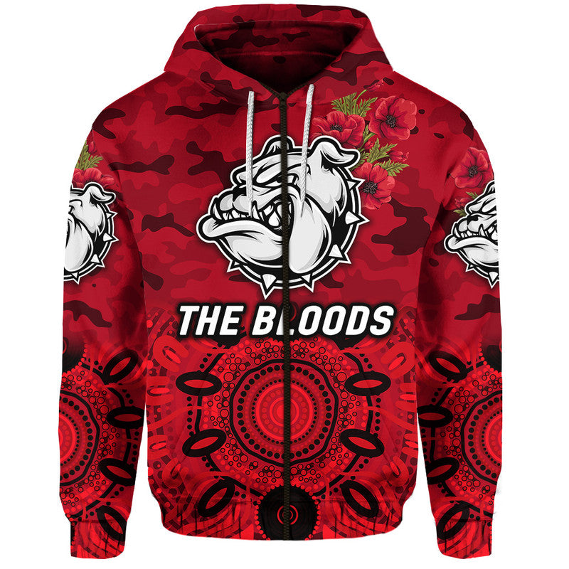 West Football Club Alice Springs ANZAC Zip Up And Pullover Hoodie The Bloods Indigenous Vibes - Red LT8
