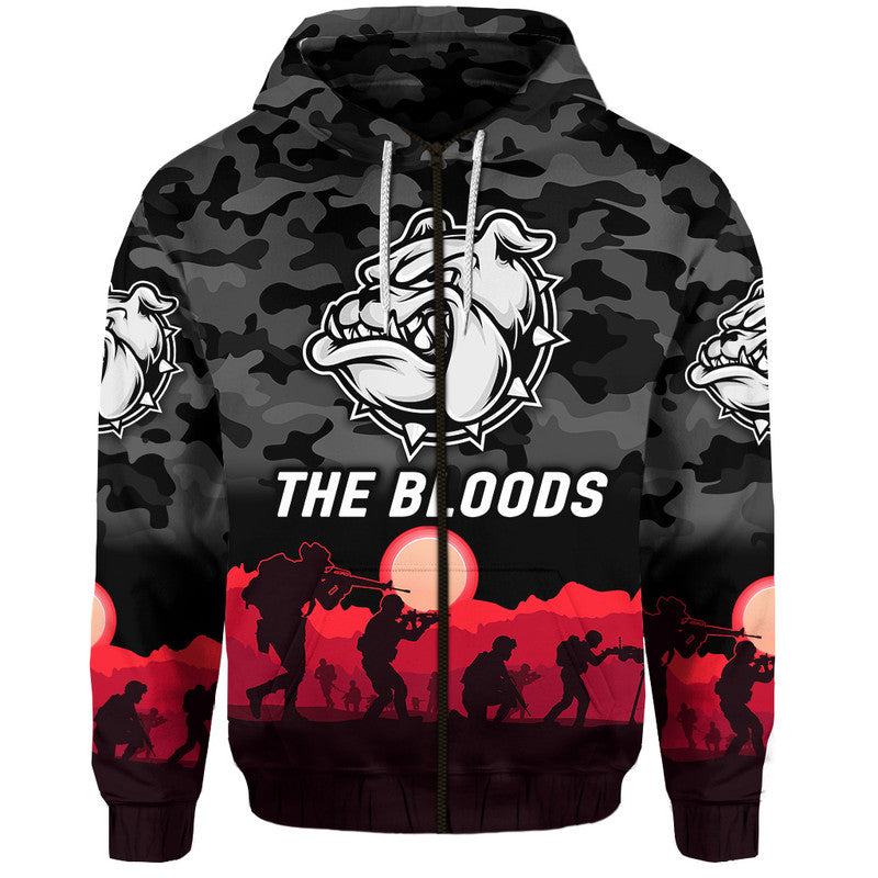 West Football Club Alice Springs ANZAC Zip Up And Pullover Hoodie The Bloods Simple Style - Black LT8