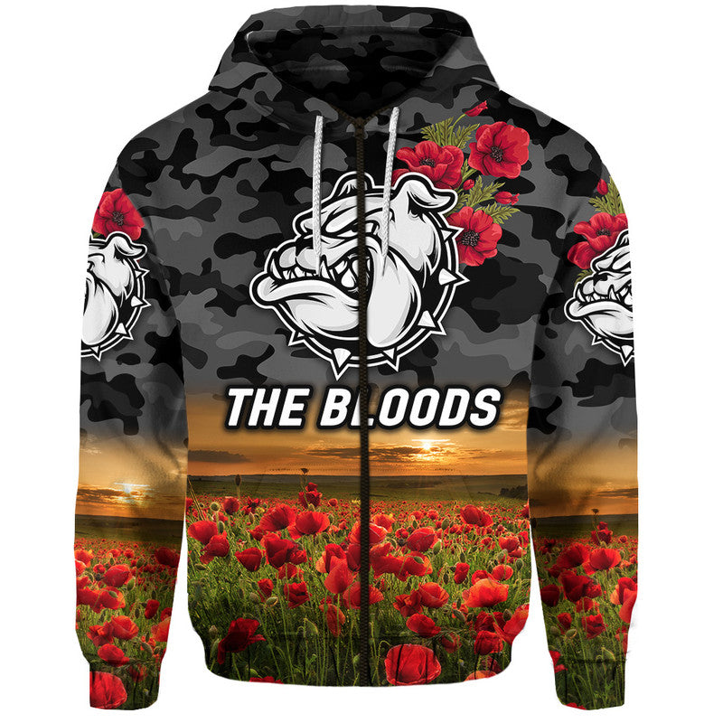 West Football Club Alice Springs ANZAC Zip Up And Pullover Hoodie The Bloods Poppy Vibes - Black LT8