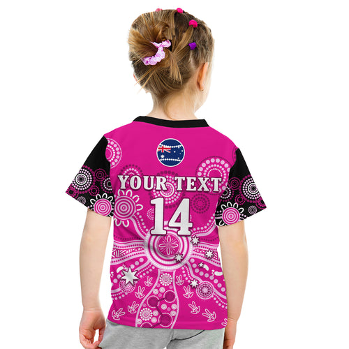 (Custom Text And Number) Sydney Sixers T Shirt KID Cricket Indigenous Australian Art Ver.01 LT14
