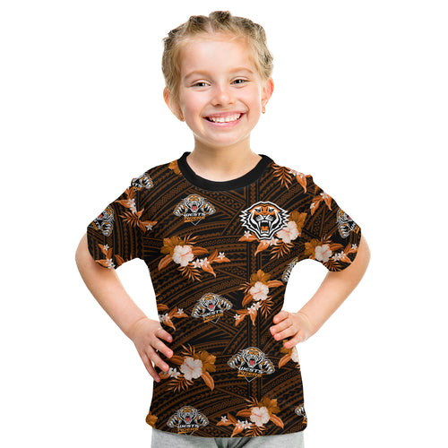 (Custom Text And Number) Wests Tigers Rugby T Shirt Polynesian Tribal Mix Tropical Hawaiian Style LT14