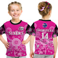 (Custom Text And Number) Sydney Sixers T Shirt KID Cricket Indigenous Australian Art Ver.01 LT14