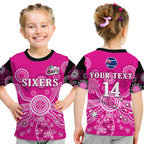 (Custom Text And Number) Sydney Sixers T Shirt KID Cricket Indigenous Australian Art Ver.01 LT14