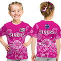 (Custom Text And Number) Sydney Sixers T Shirt KID Cricket Indigenous Australian Art Ver.02 LT14