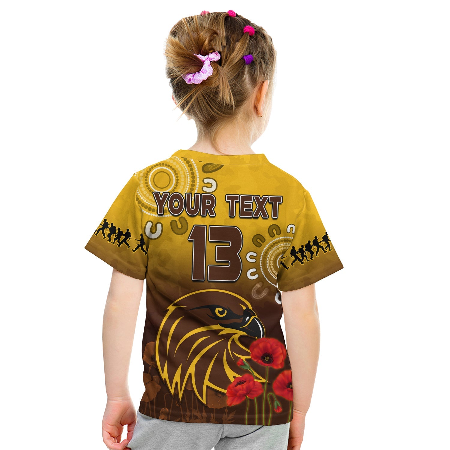 custom-text-and-number-hawks-anzac-2022-t-shirt-kid-hawthorn-football-aboriginal-poppy
