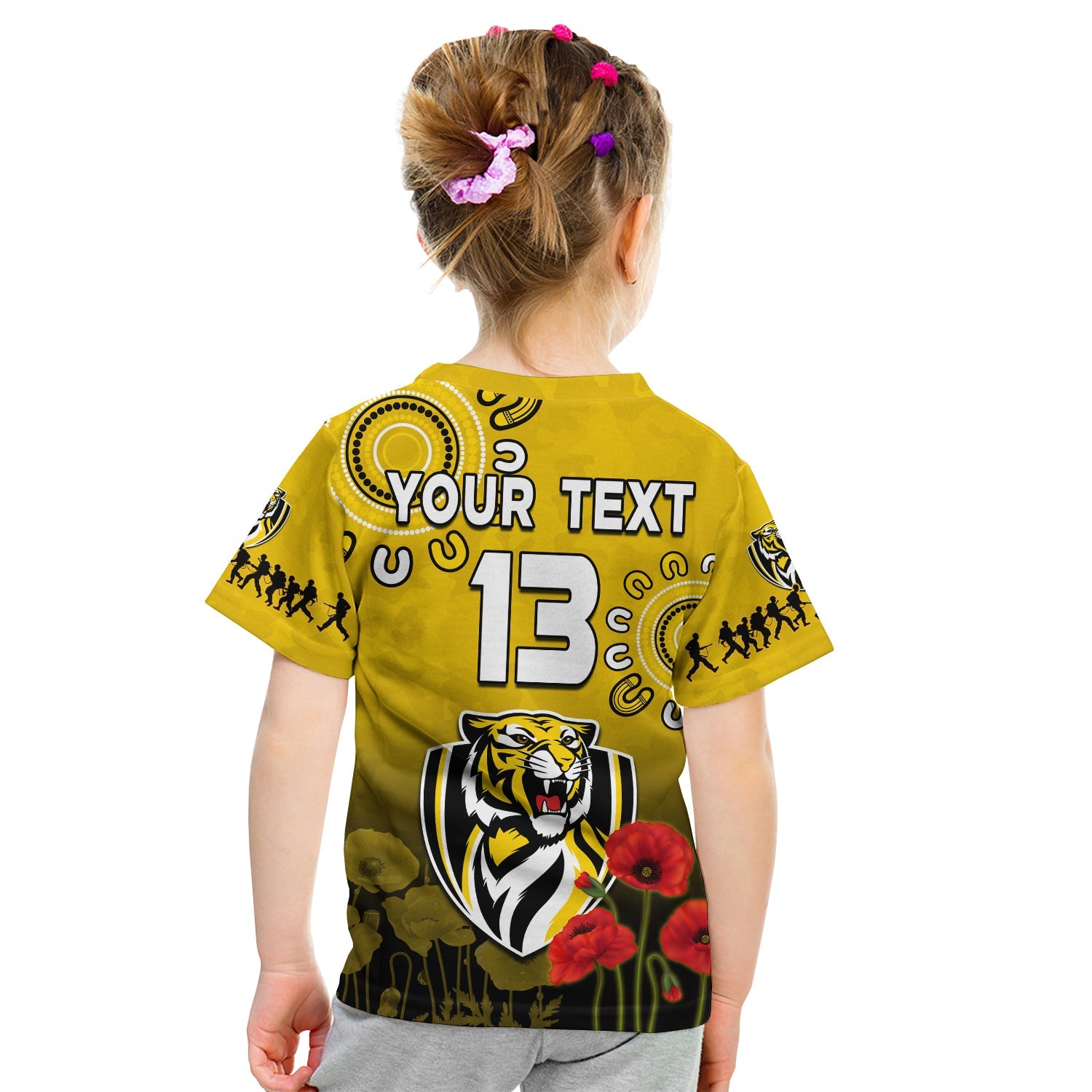 custom-text-and-number-richmond-anzac-2022-t-shirt-kid-tigers-aboriginal-poppy