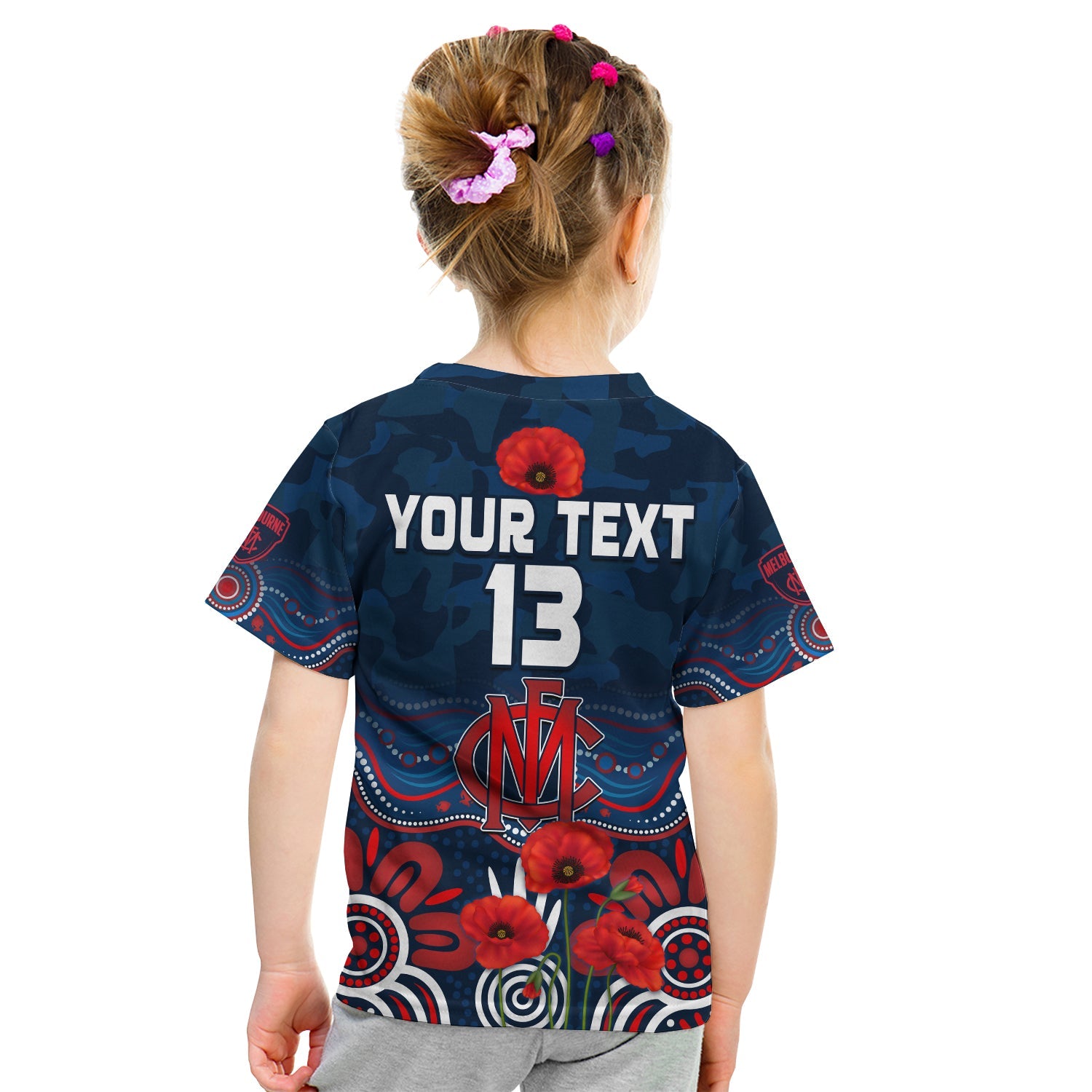 custom-text-and-number-demons-anzac-2022-t-shirt-kid-melbourne-football-aboriginal-poppy
