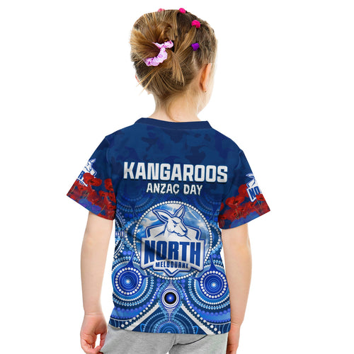 custom-personalised-kangaroos-anzac-2022-t-shirt-kid-north-melbourne-football-aboriginal-poppy-flowers