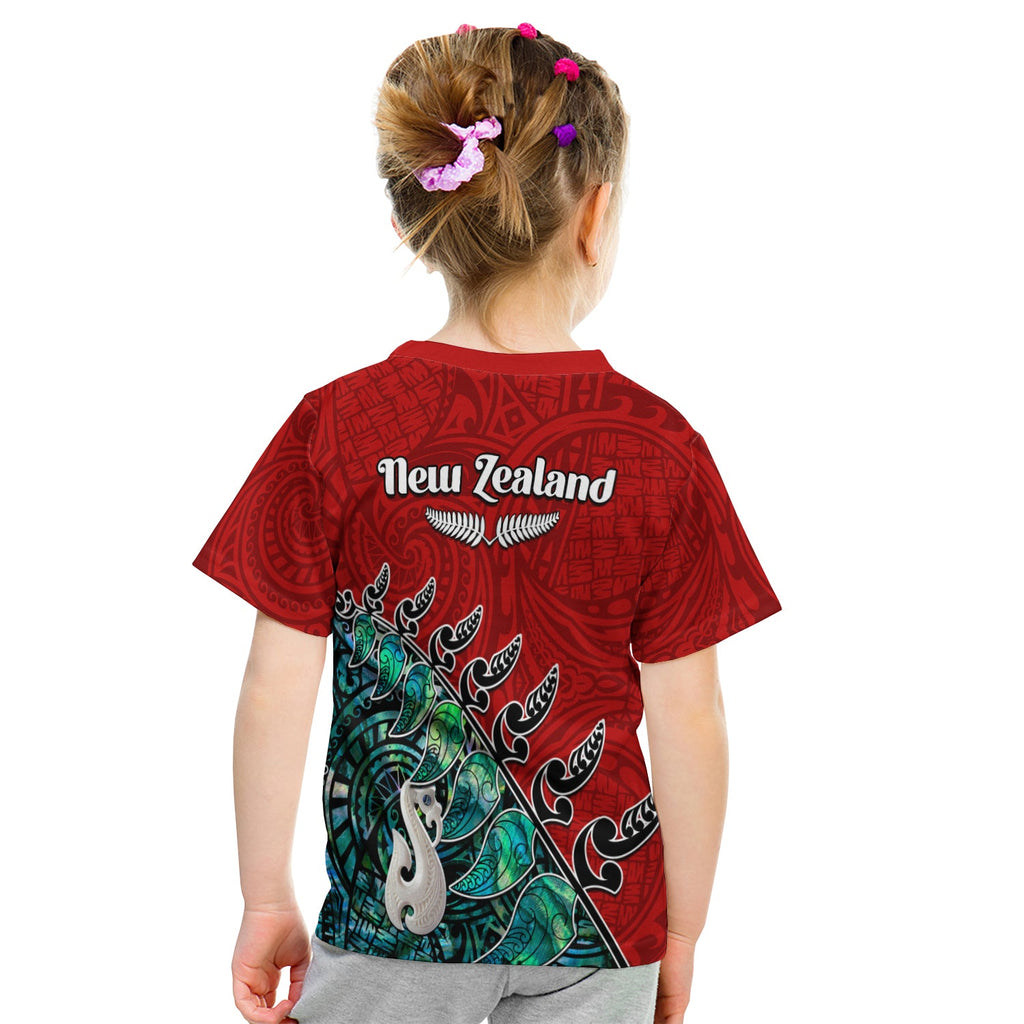 custom-personalised-new-zealand-maori-t-shirt-kid-fern-and-manaia-version-red