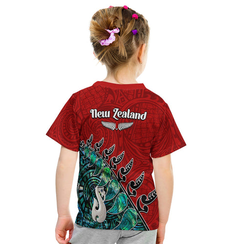 custom-personalised-new-zealand-maori-t-shirt-kid-fern-and-manaia-version-red