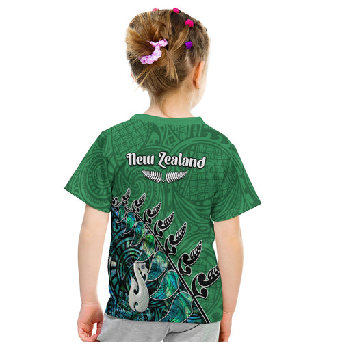 custom-personalised-new-zealand-maori-t-shirt-kid-fern-and-manaia-version-green