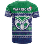 Warriors Rugby T Shirt New Zealand Indigenous Merry Christmas LT14