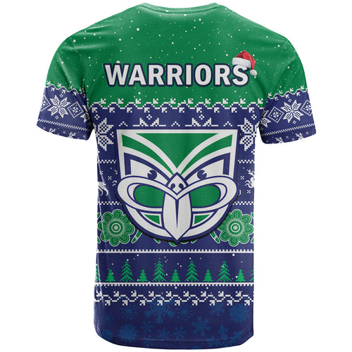 Warriors Rugby T Shirt New Zealand Indigenous Merry Christmas LT14