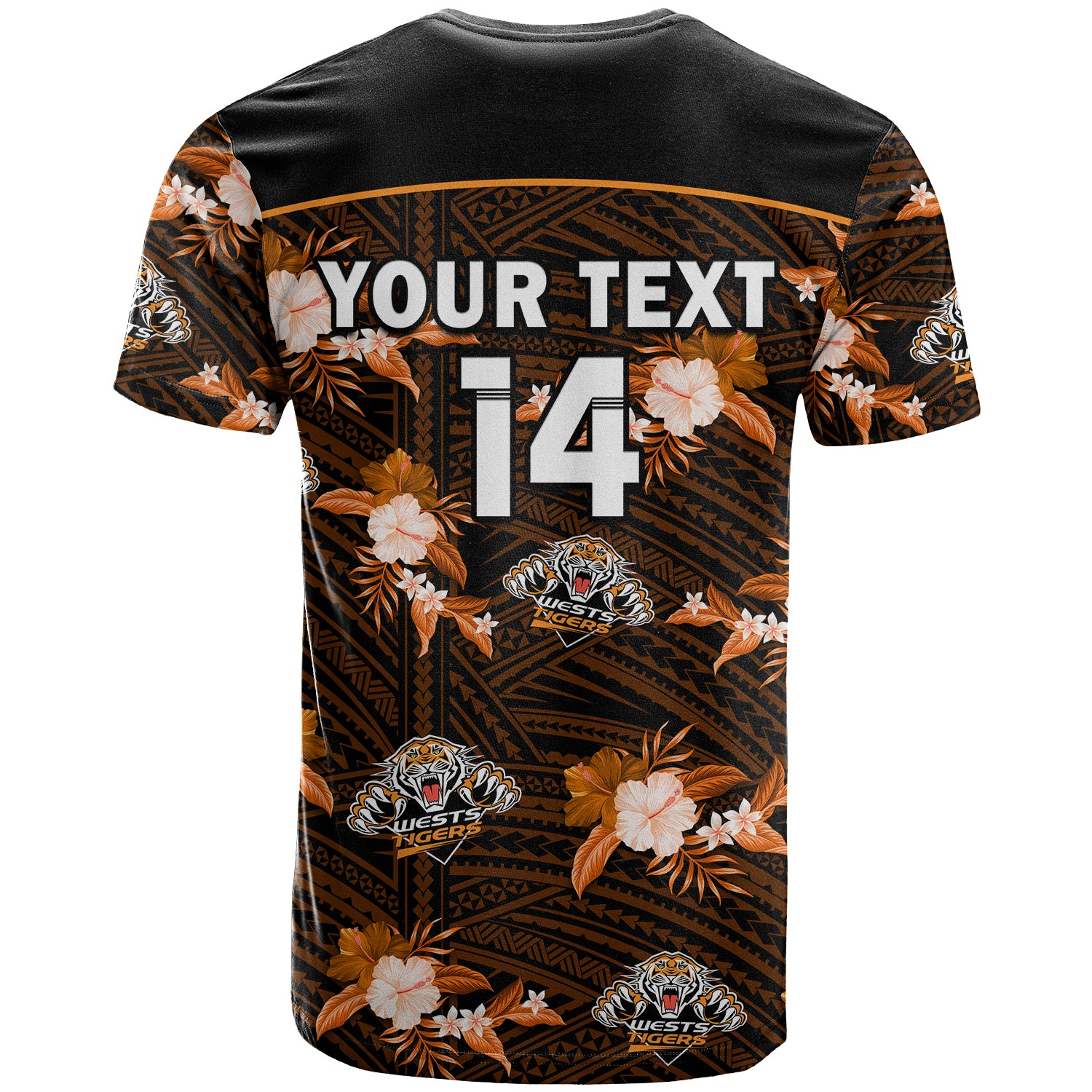 (Custom Text And Number) Wests Tigers Rugby T Shirt Polynesian Tribal Mix Tropical Hawaiian Style LT14