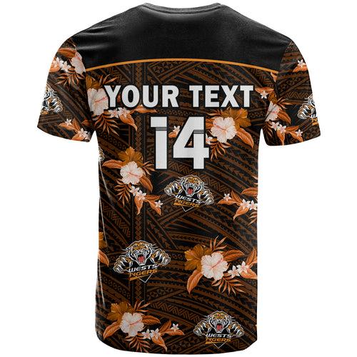 (Custom Text And Number) Wests Tigers Rugby T Shirt Polynesian Tribal Mix Tropical Hawaiian Style LT14