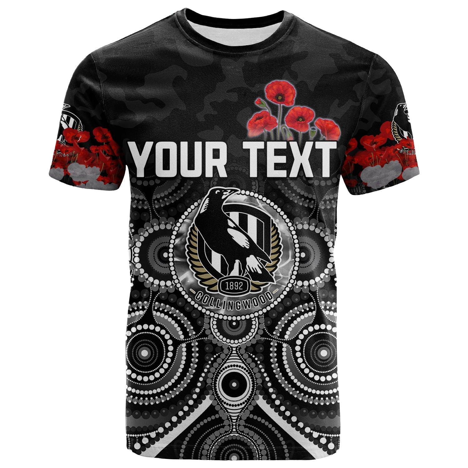 custom-personalised-magpies-anzac-2022-t-shirt-collingwood-football-aboriginal-poppy-flowers