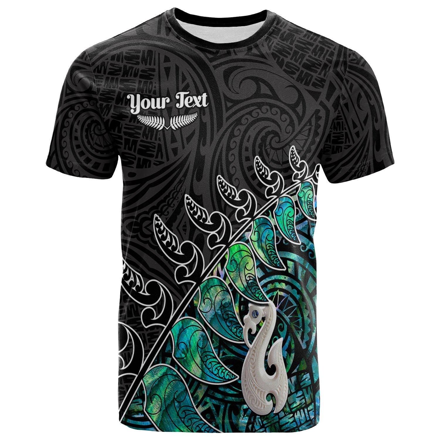 custom-personalised-new-zealand-maori-t-shirt-fern-and-manaia-version-black