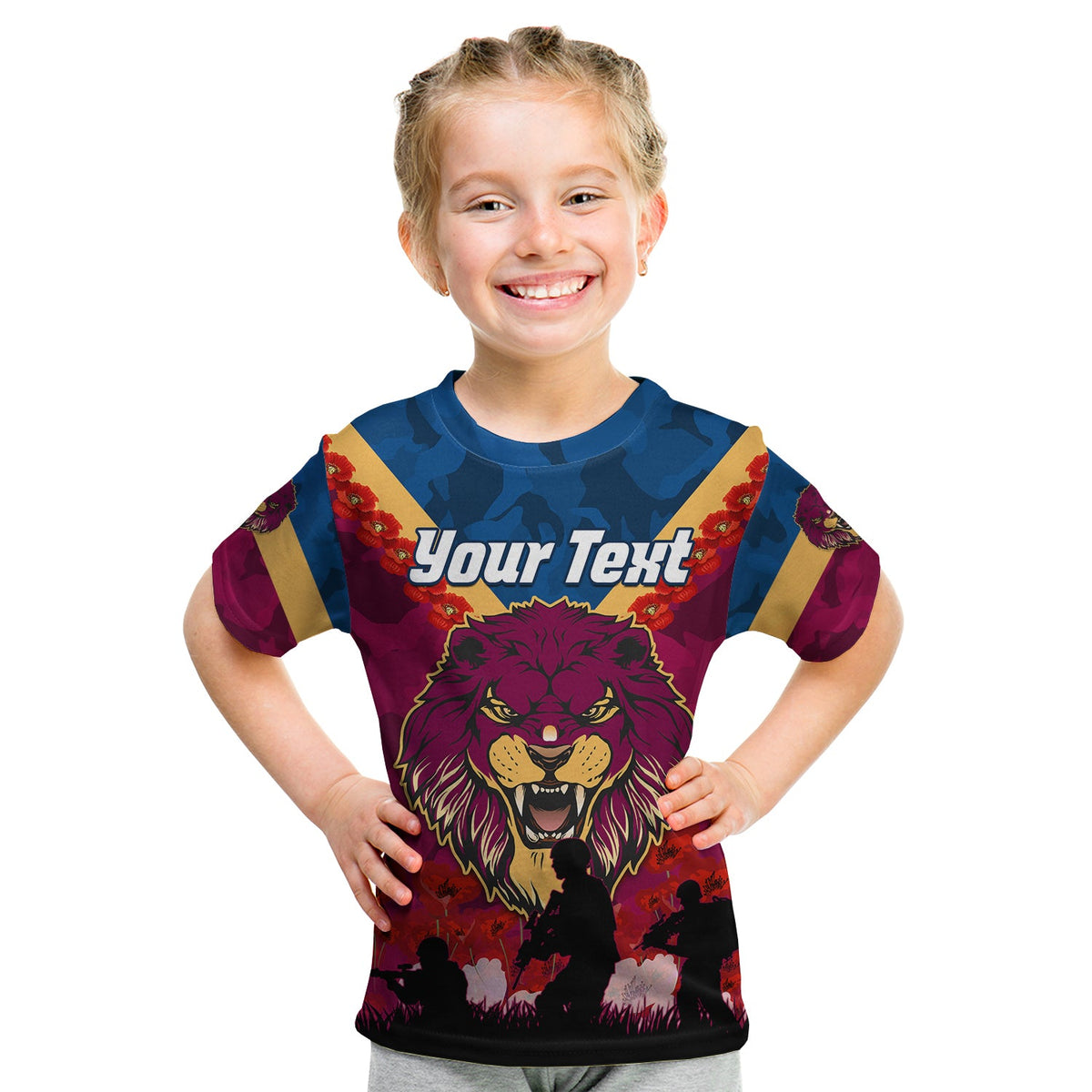 custom-personalised-lions-anzac-2022-t-shirt-kid-brisbane-brissie-poppy-flowers
