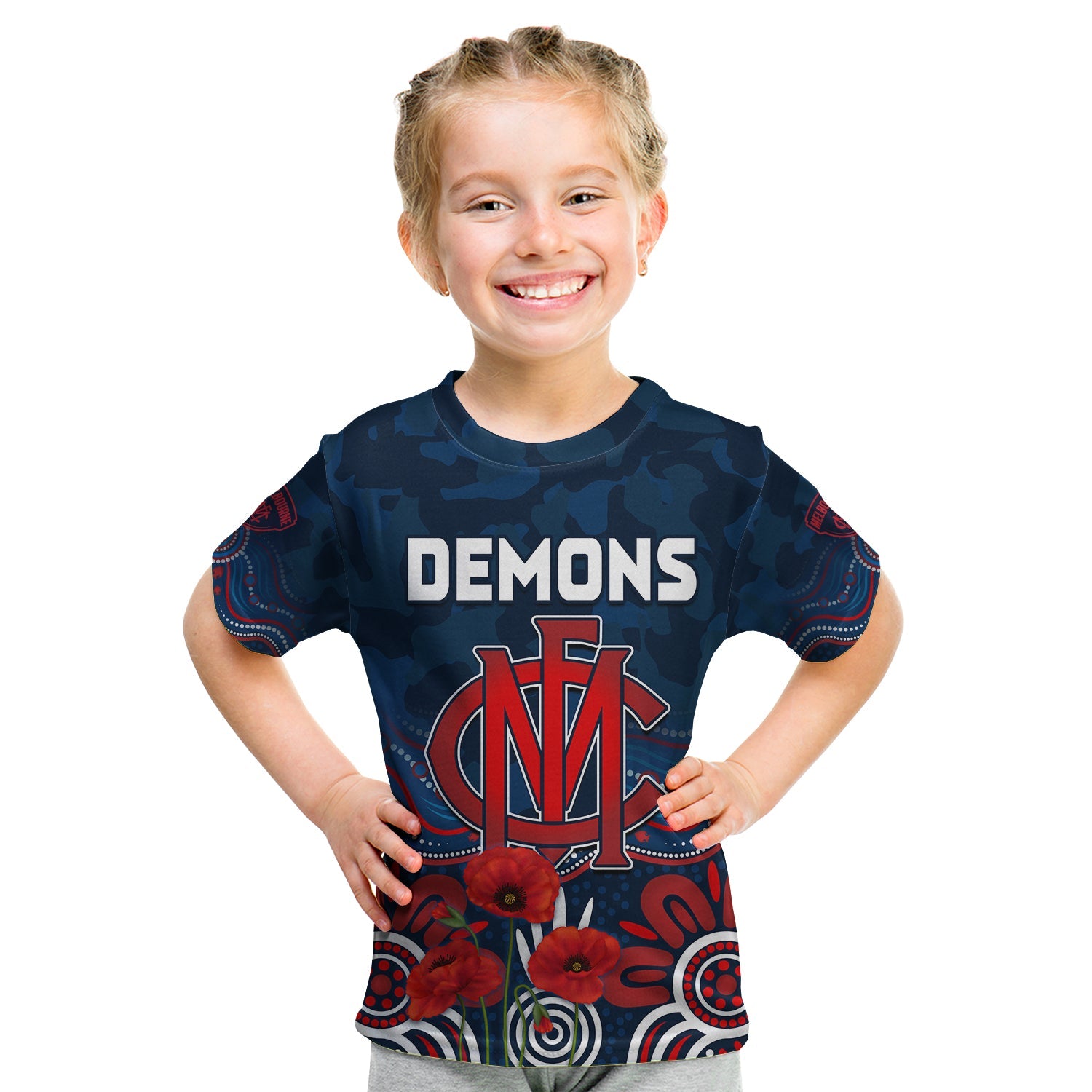 custom-text-and-number-demons-anzac-2022-t-shirt-kid-melbourne-football-aboriginal-poppy