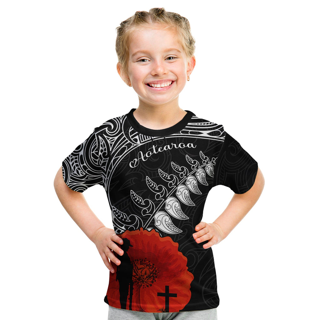New Zealand Anzac 2022 T Shirt Maori Mix Fern Poppy LT13