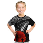 New Zealand Anzac 2022 T Shirt Maori Mix Fern Poppy LT13