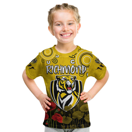 custom-text-and-number-richmond-anzac-2022-t-shirt-kid-tigers-aboriginal-poppy