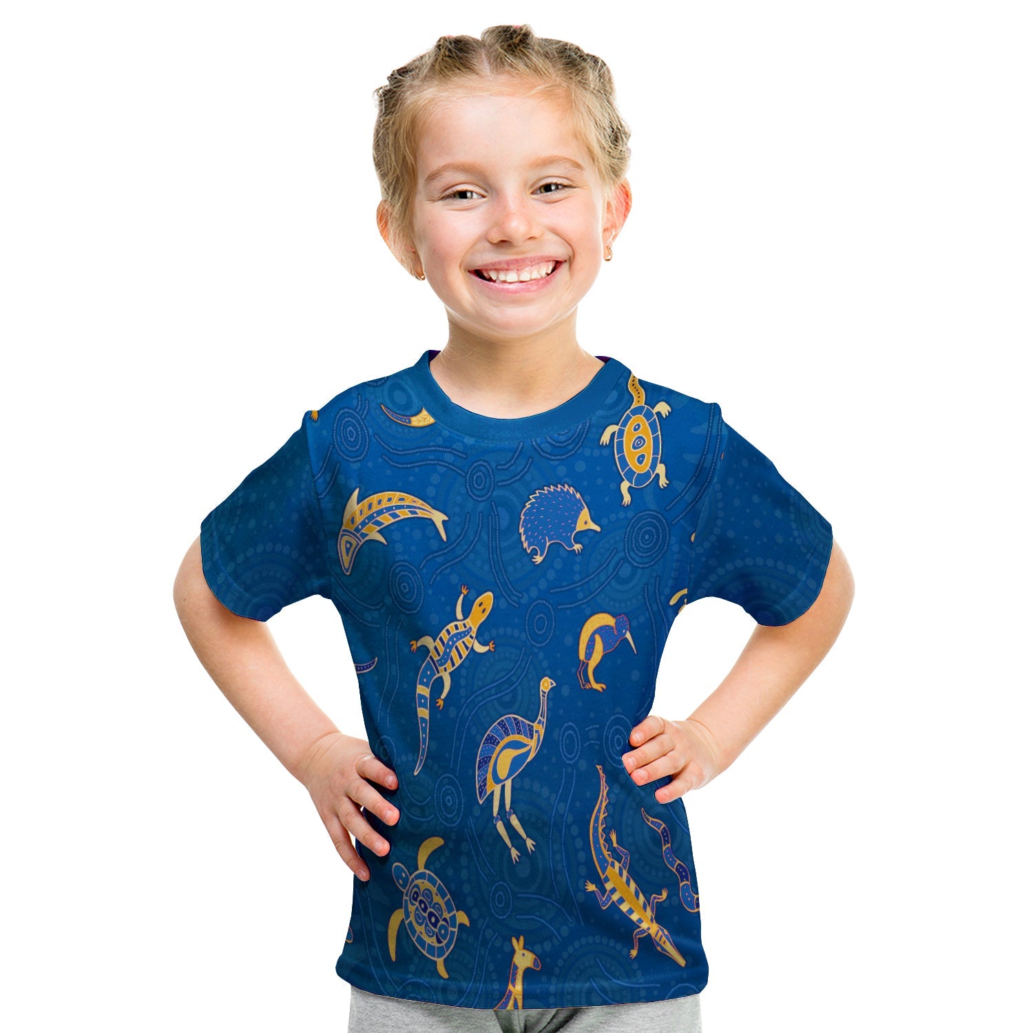 custom-personalised-aboriginal-art-t-shirt-kid-animals-australia-version-blue
